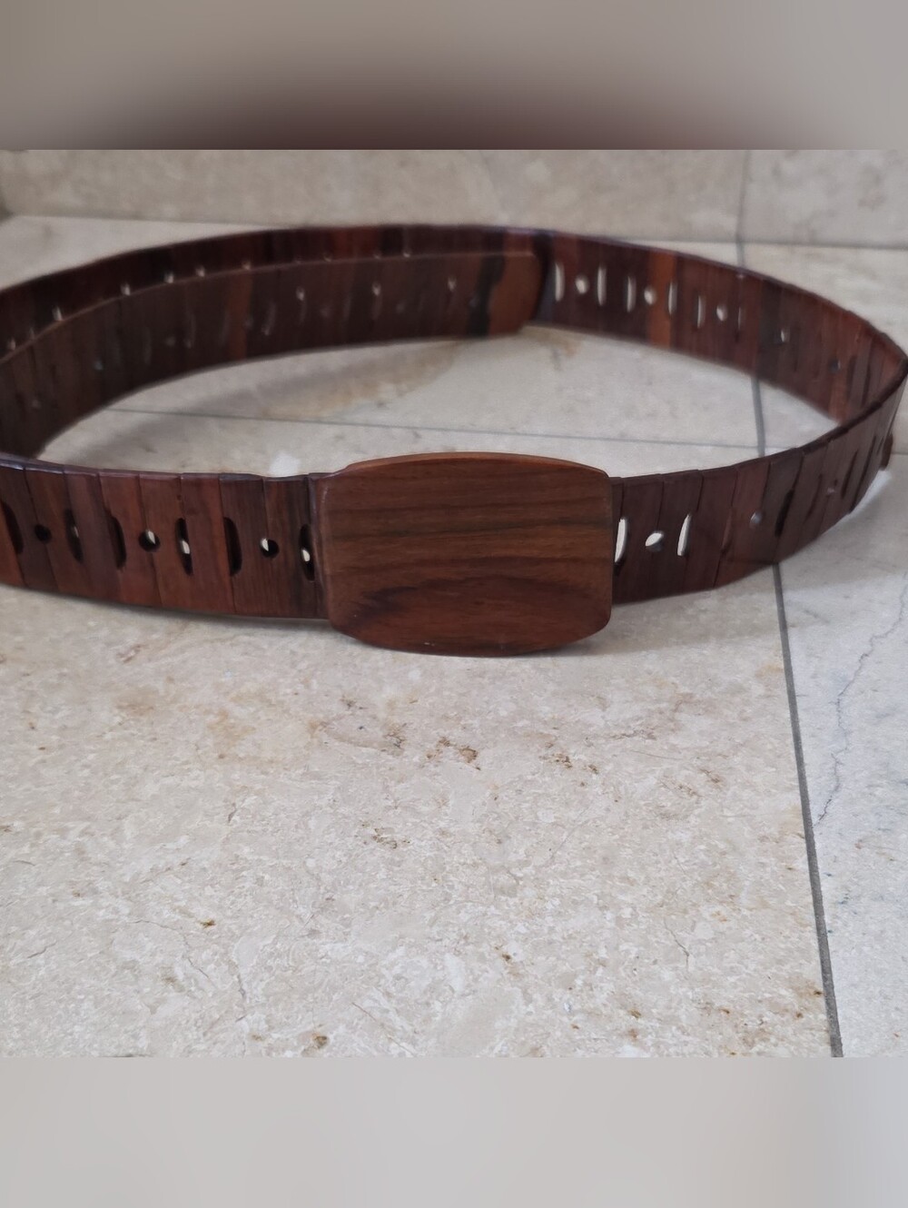 Handmade Men's Brown Braided/Woven Belt Adjustable Wooden Buckle Solid rare